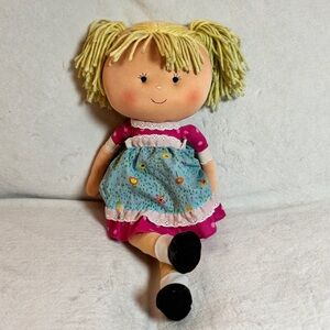 You & Me Plush Doll with Blonde Hair ToysRUs 2009 Pink Dress W/Blue Floral Over